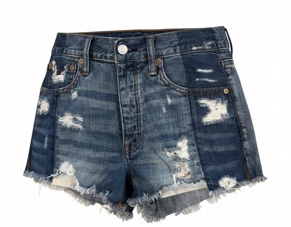 New AE Vintage Hi-Rise Festival Patchwork Two-Tone Distressed Shorts - Sz 6